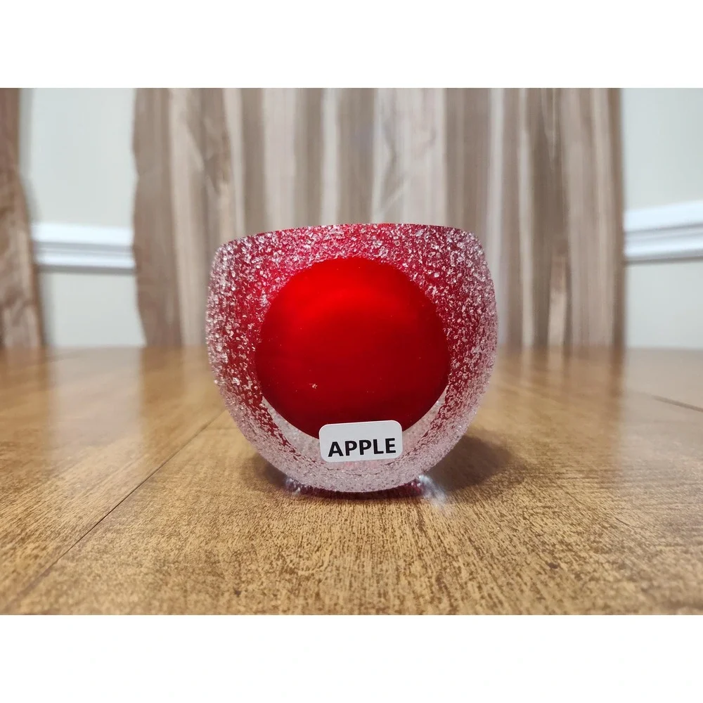 Handmade Red Apple Scented Candle 6 oz Frosted Textured Glass Sphere Jar B65